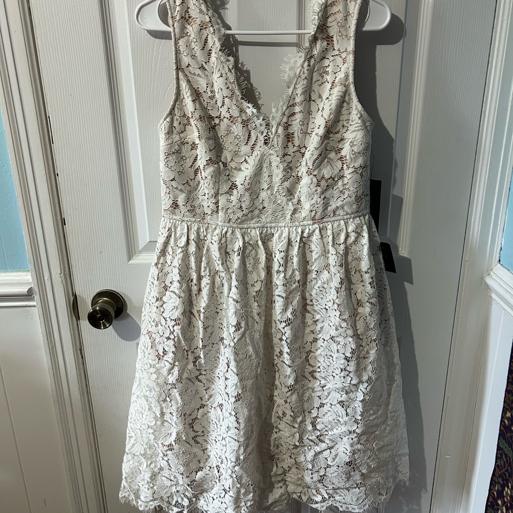 NWT Love Swept White Lace Midi Skater Dress With Pockets